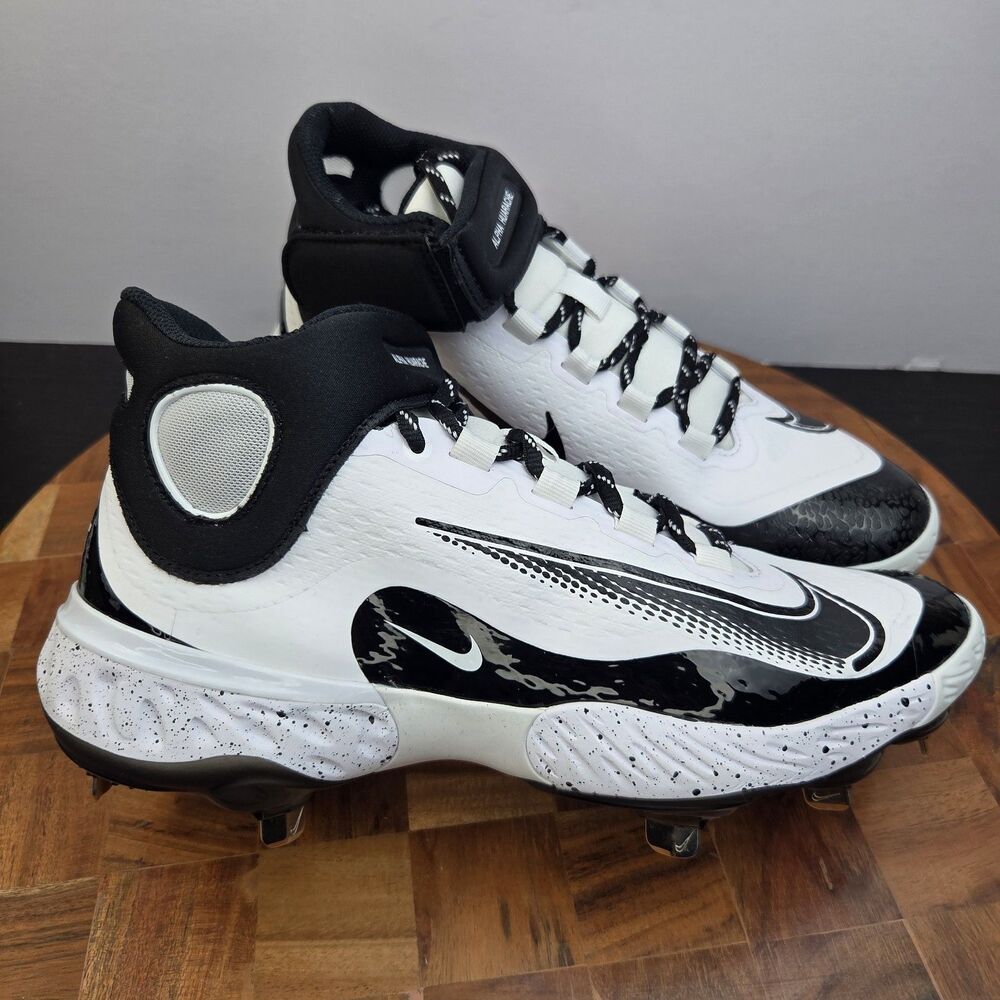 Nike Alpha Huarache Elite 4 Mid Baseball Cleat FD2744-107 White Black Men’s Sz 9